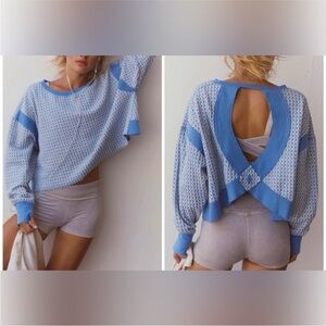 NWOT Free People FP Movement My Time Textured Layer - celestial dark blue - L